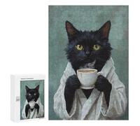 Puzzle 300 PCS Cozy Cat with Coffee Mug -5 Puzzles pour Adultes - Cadeau d'anniversaire - Jeu Difficile Et Stimulant - Cadeaux
