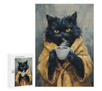 Puzzle 300 PCS Cozy Cat with Coffee Mug Puzzles pour Adultes Améliorent La Mémoire Interaction Parent-Enfant Casse-tête Jeux De Société en Famille 300 PCS