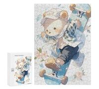 Puzzle 300 PCS Cute Teddy Bear Skateboarding Puzzles pour Adultes - Cadeau d'anniversaire - Jeu Difficile Et Stimulant - Cadeaux