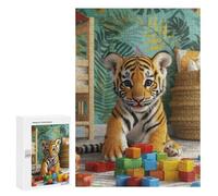 Puzzle 300 PCS Cute Tiger Cub with Blocks Puzzles pour Adultes, Jouet, Décoration Murale, Motif À Assembler, Idéal comme Cadeau pour Toute La Famille 300 PCS