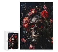 Puzzle 300 PCS Dark Gothic Skull with Flowers Puzzles pour Adultes - Cadeau d'anniversaire - Jeu Difficile Et Stimulant - Cadeaux