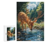 Puzzle 300 PCS Deer Drinking Water in Forest-1 Puzzle pour Adolescents Améliorez Votre Mémoire Entraînez Votre Cerveau Et Vos Mains Jouets Addictifs pour Cultiver La Patience 300 PCS