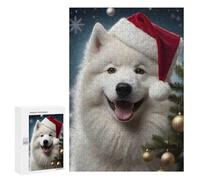 Puzzle 300 PCS Dog Samoyed Santa Hat Puzzles pour Adultes Jouets Anti-Stress Vacances À La Maison Tuer Le Temps Faire Travailler Le Cerveau 300 PCS