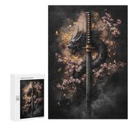Puzzle 300 PCS Dragon Sword with Cherry Blossoms -4 Puzzles pour Adultes Améliorent La Mémoire Interaction Parent-Enfant Casse-tête Jeux De Société en Famille 300 PCS