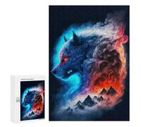 Puzzle 300 PCS Flaming Wolf Art Print -4 Puzzles pour Adultes Améliorent La Mémoire Interaction Parent-Enfant Casse-tête Jeux De Société en Famille 300 PCS