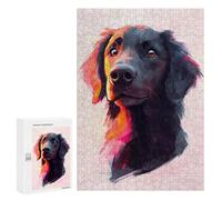 Puzzle 300 PCS Flat-Coated Retriever Watercolor Portrait Puzzles pour Adultes, Jouet, Décoration Murale, Motif À Assembler, Idéal comme Cadeau pour Toute La Famille 300 PCS