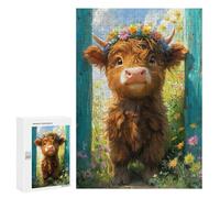 Puzzle 300 PCS Floral Crowned Highland Cow Puzzles pour Adultes - Cadeau d'anniversaire - Jeu Difficile Et Stimulant - Cadeaux
