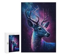 Puzzle 300 PCS Galactic Deer Art Print-2 Puzzles pour Adultes - Cadeau d'anniversaire - Jeu Difficile Et Stimulant - Cadeaux