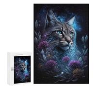 Puzzle 300 PCS Galactic Lynx Celestial Feline Art Print -1 Puzzles pour Adultes Améliorent La Mémoire Interaction Parent-Enfant Casse-tête Jeux De Société en Famille 300 PCS