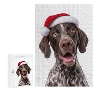 Puzzle 300 PCS German Shorthaired Pointer Dog with Santa Hat Puzzles pour Adultes, Jouet, Décoration Murale, Cadeau d'anniversaire, Idéal pour Toute La Famille 300 PCS