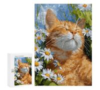 Puzzle 300 PCS Ginger Cat in Daisies Puzzles pour Adultes Améliorent La Mémoire Interaction Parent-Enfant Casse-tête Jeux De Société en Famille 300 PCS