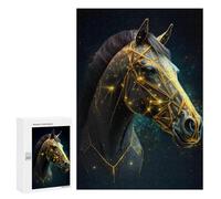 Puzzle 300 PCS Golden Horse Head Art Print Puzzles pour Adultes - Cadeau d'anniversaire - Jeu Difficile Et Stimulant - Cadeaux