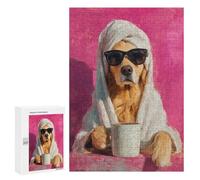 Puzzle 300 PCS Golden Retriever with Coffee Mug Puzzles pour Adolescents - Anti-Stress - Défi Éducatif - Idée Cadeau Et Anniversaire Unique 300 PCS