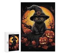 Puzzle 300 PCS Halloween Black Cat with Pumpkins-4 Puzzles pour Adolescents Course De Vitesse Manuelle Activités Amusantes À La Maison Jeu Stimulant Et Jeu en Famille 300 PCS