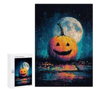 Puzzle 300 PCS Halloween Pumpkin with Full Moon Puzzles pour Adultes Améliorent La Mémoire Interaction Parent-Enfant Casse-tête Jeux De Société en Famille 300 PCS