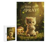 Puzzle 300 PCS Kitten Praying in Forest Puzzles pour Adultes, Jouet, Décoration Murale, Cadeau d'anniversaire, Idéal pour Toute La Famille 300 PCS