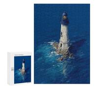Puzzle 300 PCS Lighthouse in The Ocean Deep Blue Lighthouse at Sea Dramatic Coastal Art Puzzles pour Adultes Jouets Anti-Stress Vacances À La Maison Tuer Le Temps Faire Travailler Le Cerveau 300 PCS