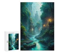 Puzzle 300 PCS Mystical River Landscape with Ancient Architecture Puzzles pour Adultes, Jouet, Décoration Murale, Difficile, Difficile, Cadeaux Uniques pour Anniversaire Et Noël 300 PCS