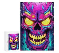 Puzzle 300 PCS Neon Cyber Skull Artwork Puzzles pour Adultes Améliorent La Mémoire Interaction Parent-Enfant Casse-tête Jeux De Société en Famille 300 PCS