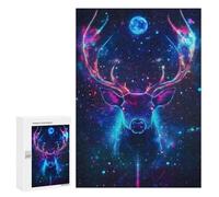Puzzle 300 PCS Neon Deer in Space Cosmic Nature Puzzles pour Adultes Jouets Anti-Stress Vacances À La Maison Tuer Le Temps Faire Travailler Le Cerveau 300 PCS