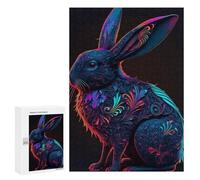 Puzzle 300 PCS Neon Rabbit Art Print Puzzle pour Adolescents Améliorez Votre Mémoire Entraînez Votre Cerveau Et Vos Mains Jouets Addictifs pour Cultiver La Patience 300 PCS