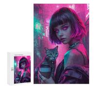 Puzzle 300 PCS Neon Street Cat-1 Puzzles pour Adultes - Cadeau d'anniversaire - Jeu Difficile Et Stimulant - Cadeaux