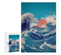 Puzzle 300 PCS Ocean Wave Sunset Art Print Puzzle pour Adolescents Améliorez Votre Mémoire Entraînez Votre Cerveau Et Vos Mains Jouets Addictifs pour Cultiver La Patience 300 PCS