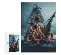 Puzzle 300 PCS Octopus Attacks Ship in Stormy Sea Puzzles pour Adolescents - Anti-Stress - Défi Éducatif - Idée Cadeau Et Anniversaire Unique 300 PCS