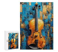 Puzzle 300 PCS pour Adolescentes Abstract Violin Painting Gold and Blue Puzzle pour Adultes, Jouet, Décoration Murale, Cadeaux pour Femmes, Cadeaux Uniques pour Anniversaire Et Noël 300 PCS