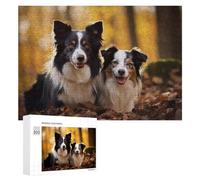 Puzzle 300 PCS pour Adolescentes Autumn Adventure Two Dogs in Fall Foliage Puzzles pour Adolescentes Jeux Amusants Assemblage De Motifs Aide À Exercer Le Cerveau 300 PCS