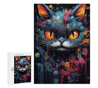 Puzzle 300 PCS pour Adolescentes Colorful Cat Abstract Art Puzzles pour Adolescentes Jeux Amusants Assemblage De Motifs Aide À Exercer Le Cerveau 300 PCS