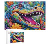 Puzzle 300 PCS pour Adolescentes Colorful Crocodile in A Floral Garden Puzzles pour Adolescentes Jeux Amusants Assemblage De Motifs Aide À Exercer Le Cerveau 300 PCS
