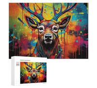 Puzzle 300 PCS pour Adolescentes Colorful Deer Artwork Puzzles pour Adolescentes Jeux Amusants Assemblage De Motifs Aide À Exercer Le Cerveau 300 PCS