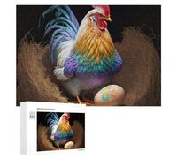 Puzzle 300 PCS pour Adolescentes Colorful Rooster with Egg in Nest Puzzles pour Adolescentes Jeux Amusants Assemblage De Motifs Aide À Exercer Le Cerveau 300 PCS