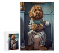 Puzzle 300 PCS pour Adolescentes Dog on Toilet with Phone Puzzles pour Adolescentes Jeux Amusants Assemblage De Motifs Aide À Exercer Le Cerveau 300 PCS