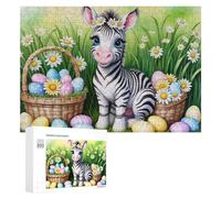 Puzzle 300 PCS pour Adolescentes Easter Zebra with Eggs Basket Puzzles pour Adolescentes Jeux Amusants Assemblage De Motifs Aide À Exercer Le Cerveau 300 PCS