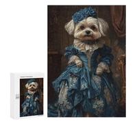 Puzzle 300 PCS pour Adolescentes Elegant Maltese Dog in Blue Victorian Gown Renaissance Maltese Puzzle pour Adultes, Jouet, Décoration Murale, Cadeaux pour Femmes, Cadeaux Uniques pour Anniversaire E