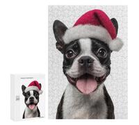 Puzzle 300 PCS pour Adolescentes Festive Boston Terrier with Santa Hat Puzzle pour Adultes, Jouet, Décoration Murale, Cadeaux pour Femmes, Cadeaux Uniques pour Anniversaire Et Noël 300 PCS