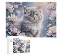 Puzzle 300 PCS pour Adolescentes Fluffy Kitten with Pink Flowers Puzzles pour Adolescentes Jeux Amusants Assemblage De Motifs Aide À Exercer Le Cerveau 300 PCS