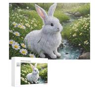 Puzzle 300 PCS pour Adolescentes Garden Rabbit with Daisies Puzzles pour Adolescentes Jeux Amusants Assemblage De Motifs Aide À Exercer Le Cerveau 300 PCS