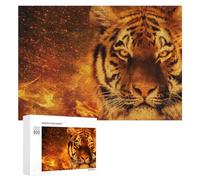 Puzzle 300 PCS pour Adolescentes Golden Tiger Amidst Flames Puzzles pour Adolescentes Jeux Amusants Assemblage De Motifs Aide À Exercer Le Cerveau 300 PCS