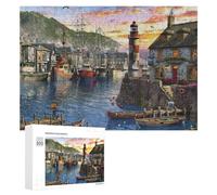 Puzzle 300 PCS pour Adolescentes Harbor Sunset with Lighthouse Puzzles pour Adolescentes Jeux Amusants Assemblage De Motifs Aide À Exercer Le Cerveau 300 PCS