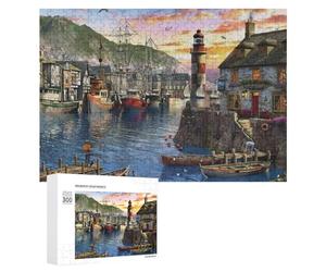 Puzzle 300 PCS pour Adolescentes Harbor Sunset with Lighthouse Puzzles pour Adolescentes Jeux Amusants Assemblage De Motifs Aide À Exercer Le Cerveau 300 PCS
