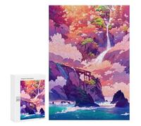 Puzzle 300 PCS pour Adolescentes Island with Waterfall and Bridge Puzzles pour Adolescentes Jeux Amusants Assemblage De Motifs Aide À Exercer Le Cerveau 300 PCS