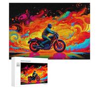 Puzzle 300 PCS pour Adolescentes Motorcycle Ride Through Colorful Flames Puzzles pour Adolescentes Jeux Amusants Assemblage De Motifs Aide À Exercer Le Cerveau 300 PCS