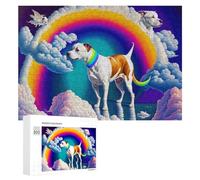 Puzzle 300 PCS pour Adolescentes Rainbow Dog in Clouds Puzzles pour Adolescentes Jeux Amusants Assemblage De Motifs Aide À Exercer Le Cerveau 300 PCS