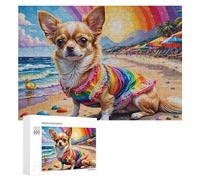 Puzzle 300 PCS pour Adolescentes Rainbow Dog on Beach Puzzles pour Adolescentes Jeux Amusants Assemblage De Motifs Aide À Exercer Le Cerveau 300 PCS