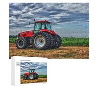 Puzzle 300 PCS pour Adolescentes Red Tractor in Field Under Cloudy Sky Puzzles pour Adolescentes Jeux Amusants Assemblage De Motifs Aide À Exercer Le Cerveau 300 PCS