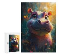 Puzzle 300 PCS pour Adolescentes Smiling Hippo with Butterflies Puzzle pour Adultes, Jouet, Décoration Murale, Cadeaux pour Femmes, Cadeaux Uniques pour Anniversaire Et Noël 300 PCS