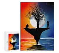 Puzzle 300 PCS pour Adolescentes Two Figures on A Tree Silhouette Puzzles pour Adolescentes Jeux Amusants Assemblage De Motifs Aide À Exercer Le Cerveau 300 PCS